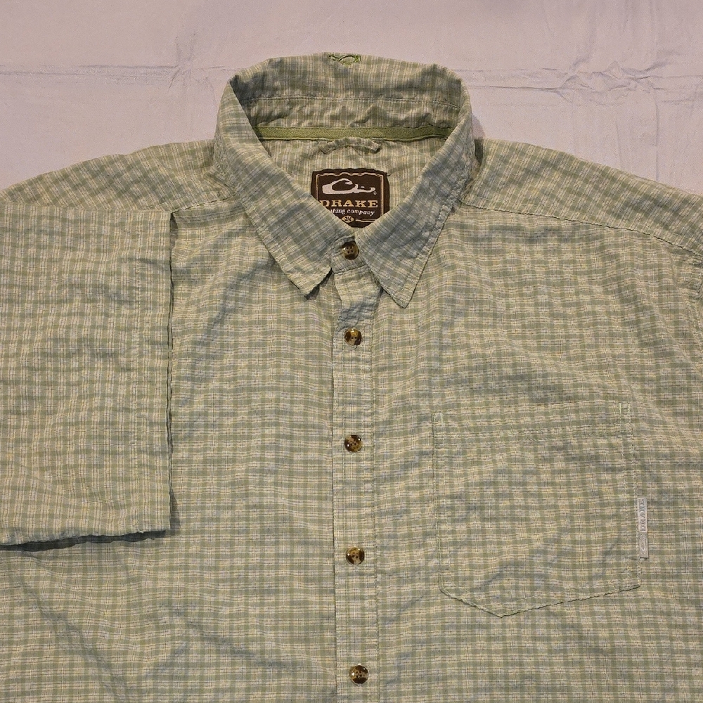 Drake Men's Green Plaid Lightweight‎ Short Sleeve Button-front Shirt 2X